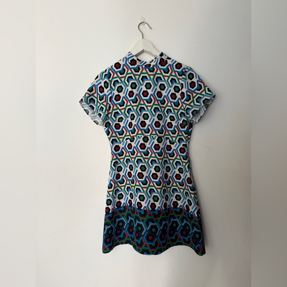 Zara Blue and Green Geometric Mini Dress - Picture 5 of 11